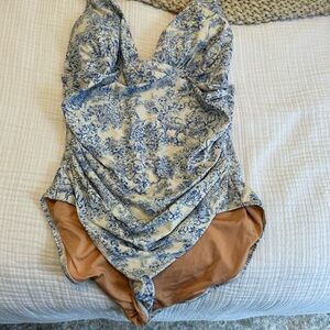 JCREW Blue and Cream One-Piece Swimsuit